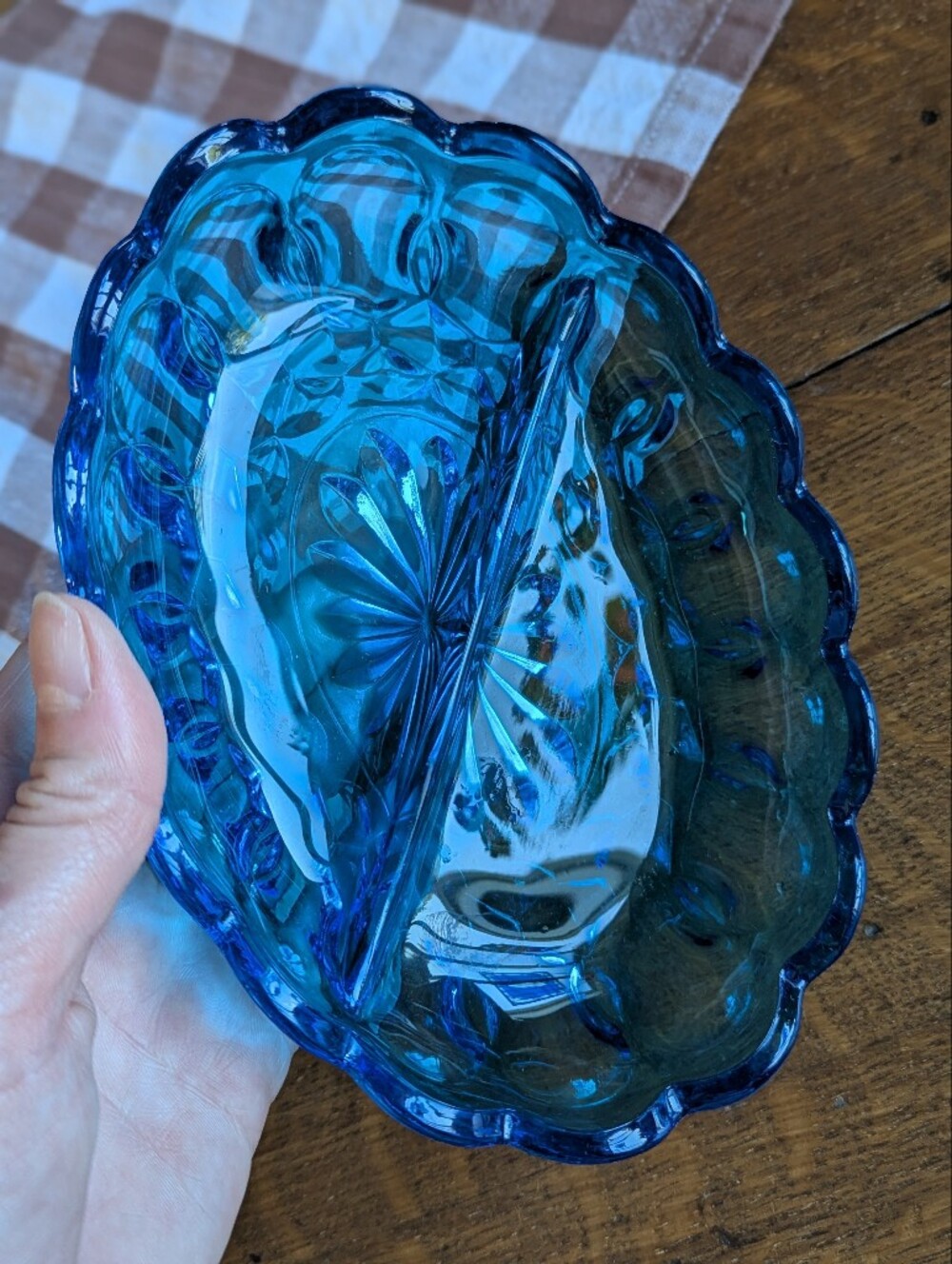 VTG 70s Cobalt Pressed Glass Fairfield Anchor Hocking Serving Relish Dish